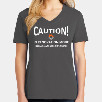 VVT Caution in renovation mode  - Ladies Core Cotton V Neck Tee Thumbnail