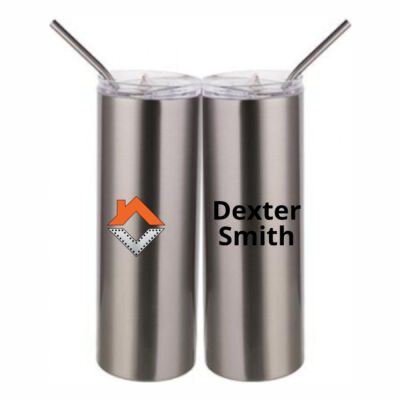 VCT Personalized  - 20 oz Stainless Silver Skinny Tumbler with Stainless Straw and Lid Thumbnail