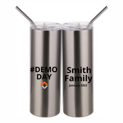 VCT Demo Day Personalized  - 20 oz Stainless Silver Skinny Tumbler with Stainless Straw and Lid Thumbnail